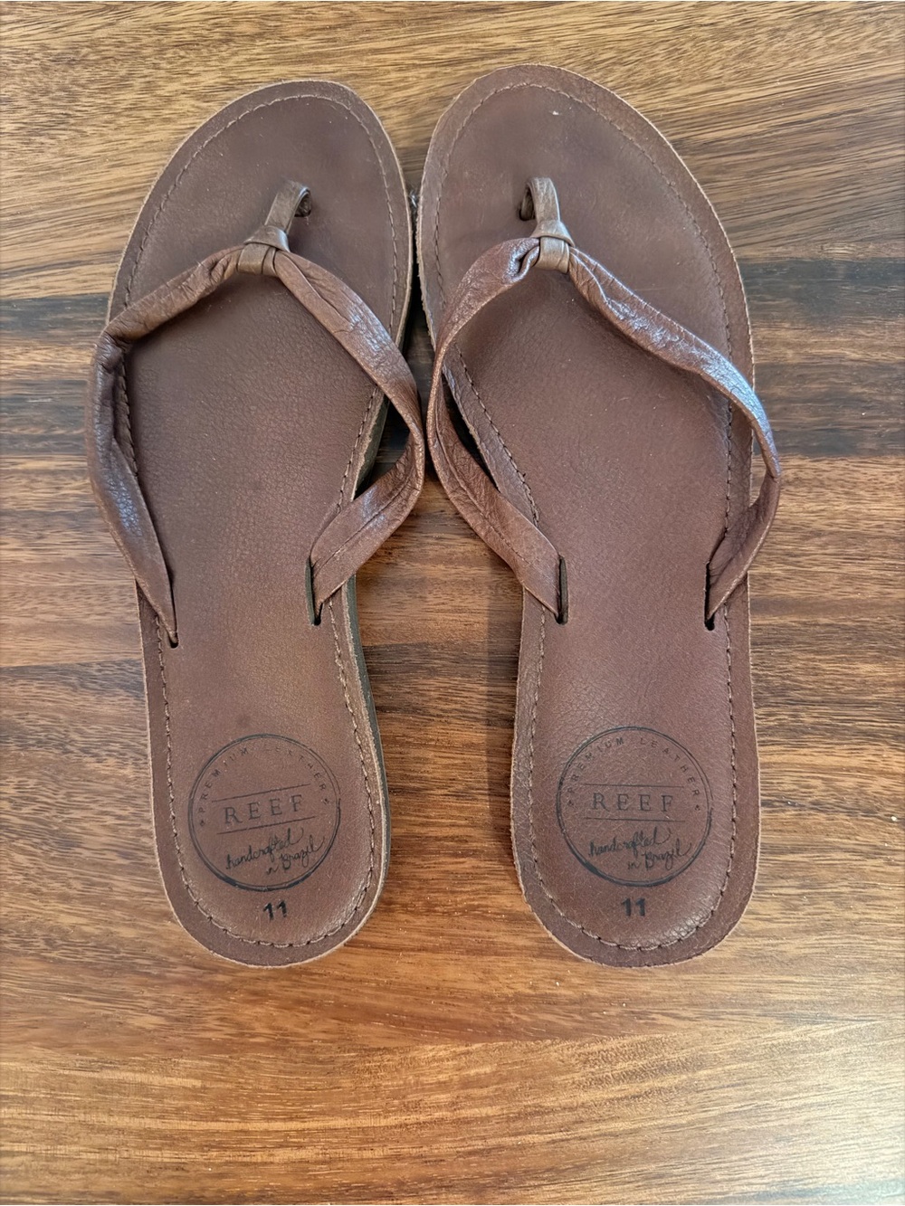 Reef Women’s Brown Leather Flip Flops Hand Crafted in Brazil